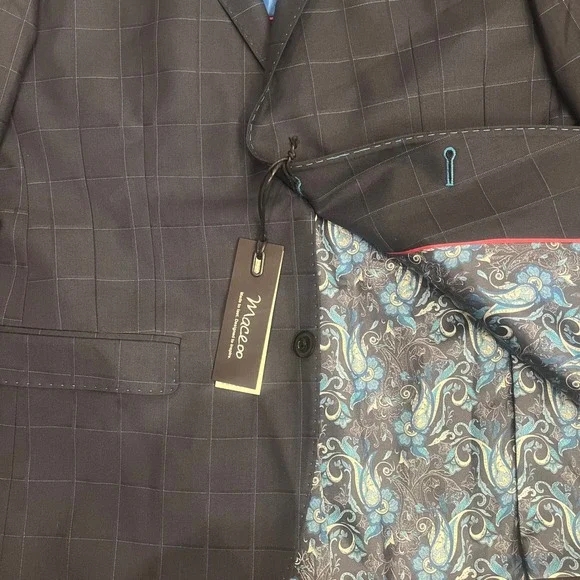 Maceoo Descartes Blazer Mens 40 Navy Blue Windowpane Check Sport Coat NEW